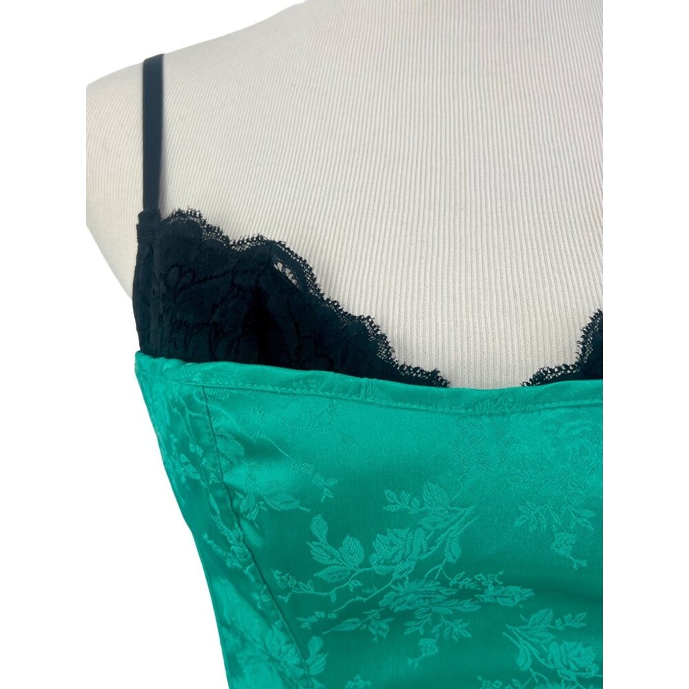VTG Frederick's Green Brocade Corset Garter Burlesque Coquette Whimsigoth Y2K - Picture 8 of 15